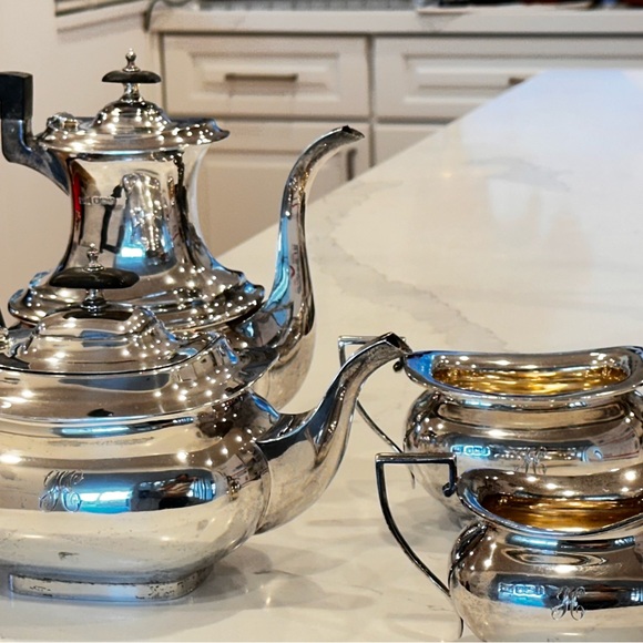 COPY - Solid sterling Silver English Tea Set with Black Handles - Picture 11 of 16